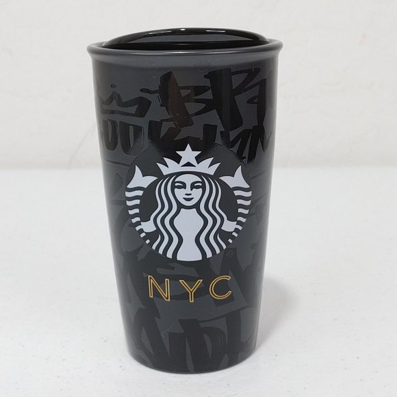 RARE Starbucks Graffiti NYC New York City Black Ceramic Travel Coffee Tu… - Picture 1 of 8